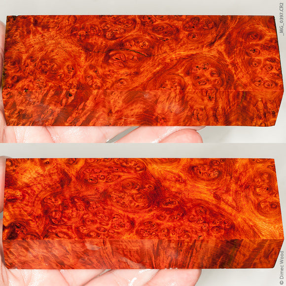 Stabilized wood red amboyna burl block