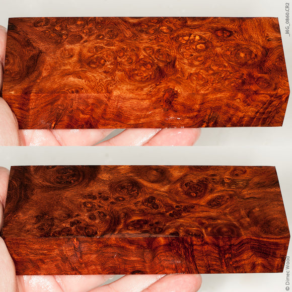 Stabilized wood afzelia burl block