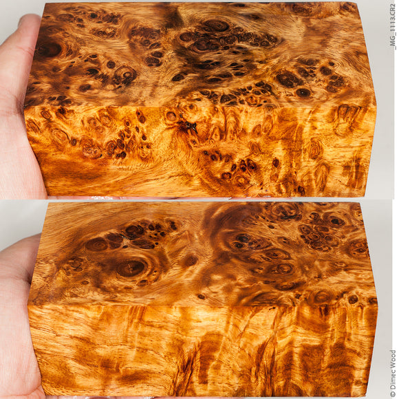 Stabilized wood golden amboyna burl block