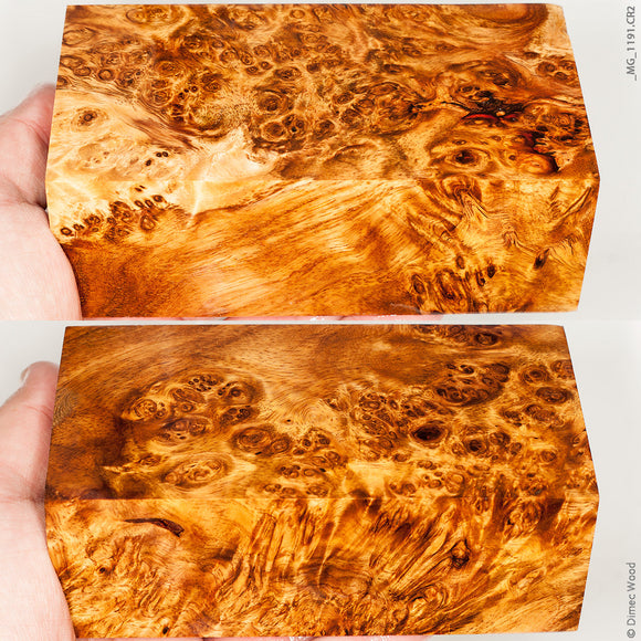 Stabilized wood golden amboyna burl block