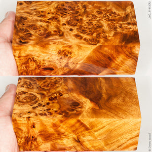 Stabilized wood golden amboyna burl block