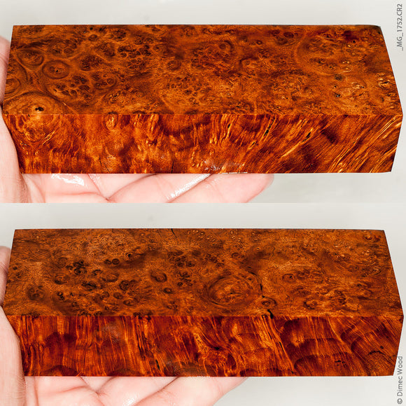 Stabilized wood golden amboyna burl block