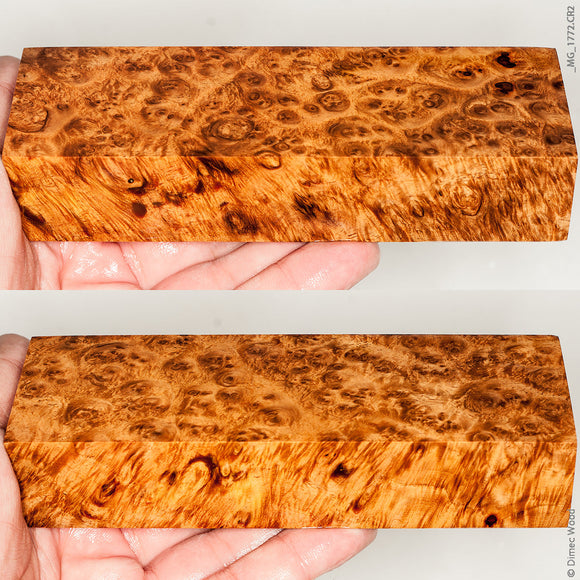 Stabilized wood golden amboyna burl block