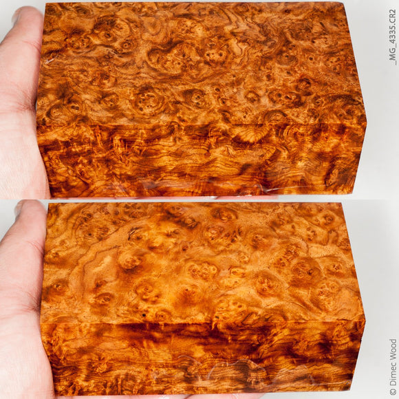 Stabilized wood golden amboyna burl block