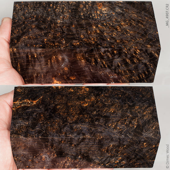 Stabilized wood black ash burl block