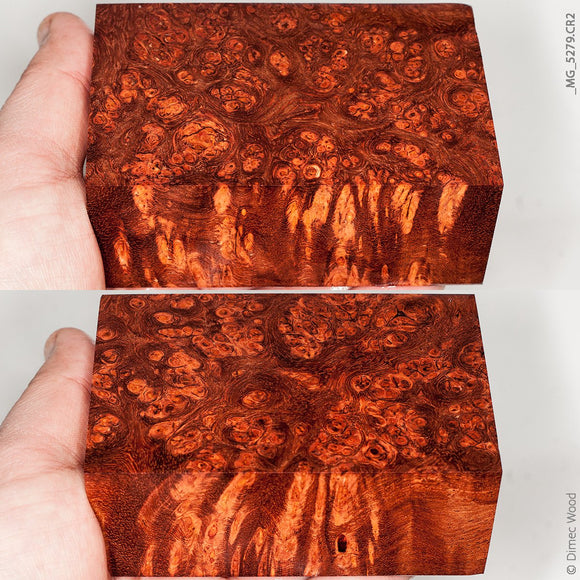 Stabilized wood afzelia burl block