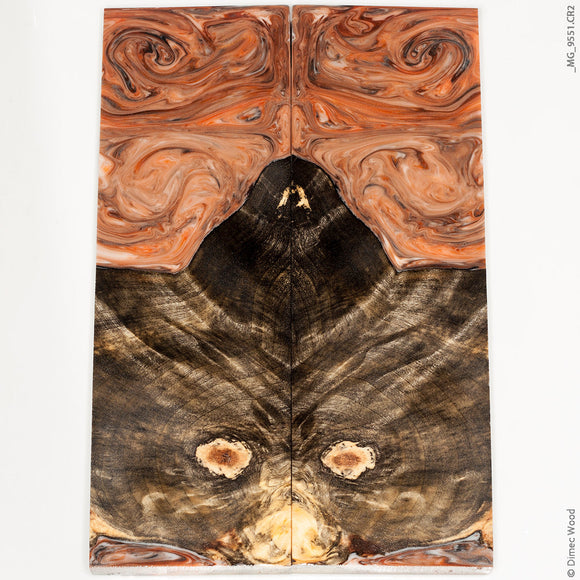 Stabilized hybrid wood buckeye burl panels