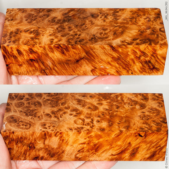 Stabilized wood golden amboyna burl block