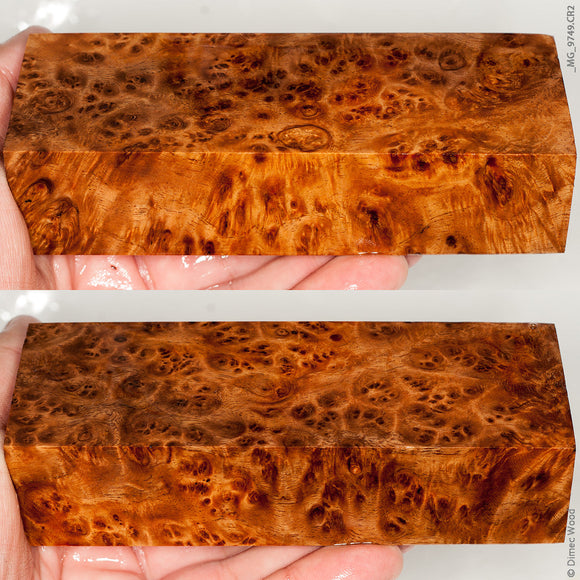 Stabilized wood golden amboyna burl block