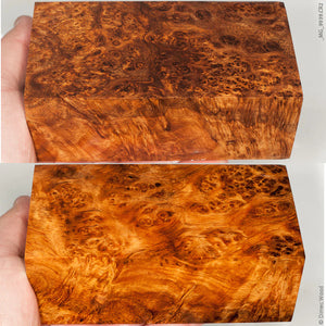 Stabilized wood golden amboyna burl block