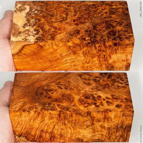 Stabilized wood golden amboyna burl block