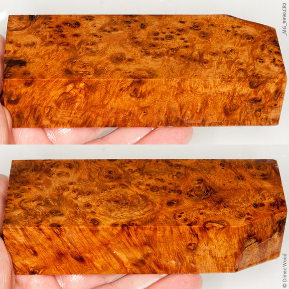 Stabilized wood golden amboyna burl block